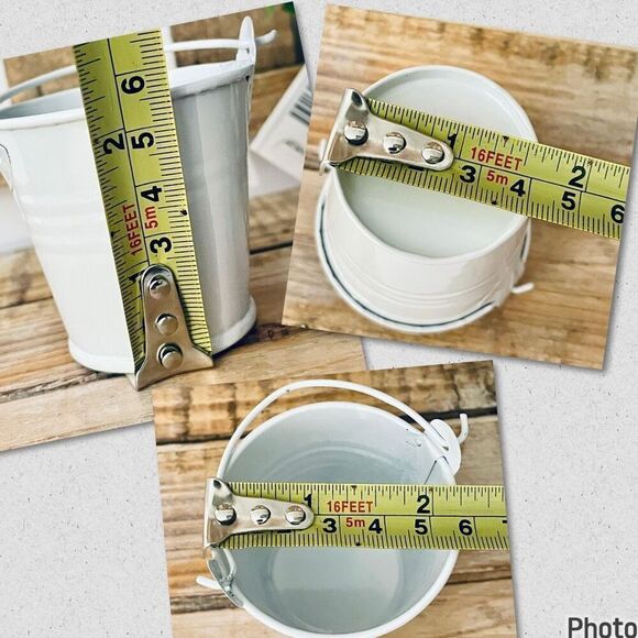 New 6 White Metal Tins Little 2.25”H Buckets w/ Handle Party / Wedding Favor Kit - Picture 15 of 16